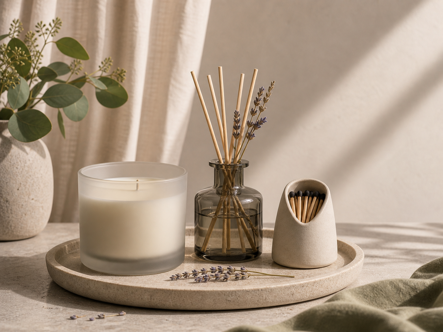 Botanical scented candle set product photography Prompt