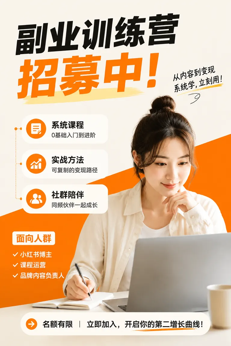 Xiaohongshu Cover Visual Director · Viral Title Cover Side Hustle Training Camp Recruitment Note