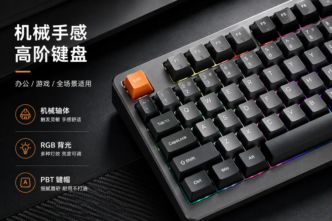 E-commerce Main Image Visual Director · Texture Close-up Main Image — Keyboard Peripherals Texture Close-up Main Image
